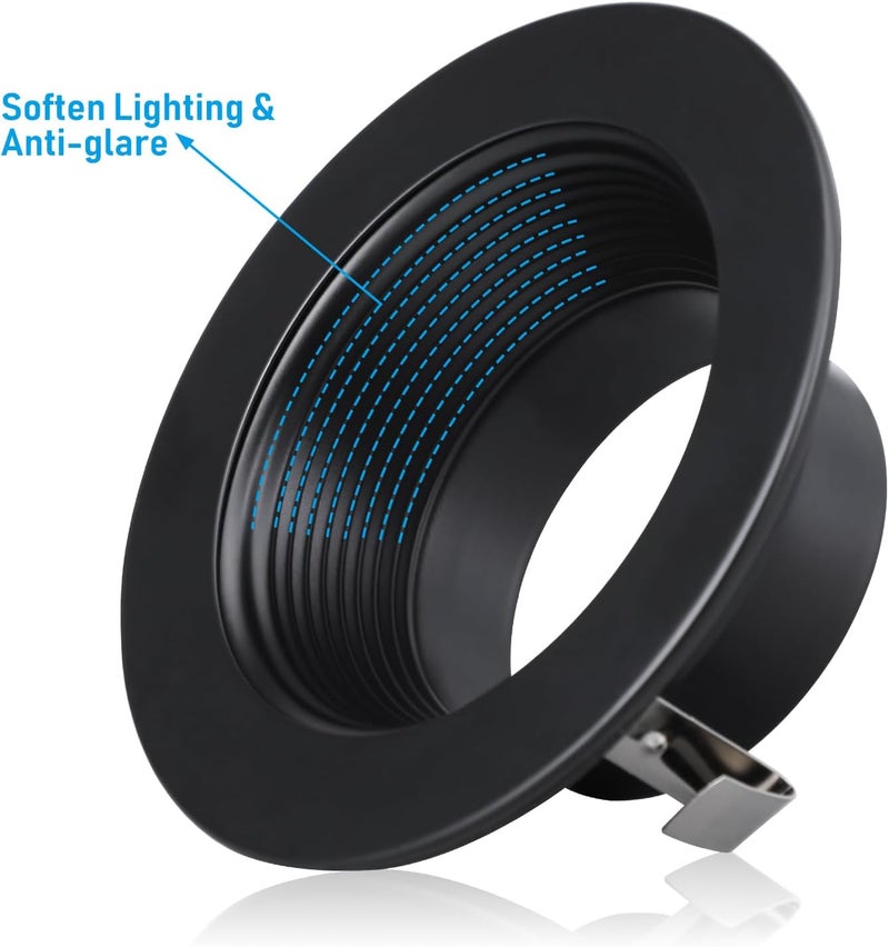TORCHSTAR 12-Pack 4 Inch Recessed Light Black Baffle Trim with Ring, Full Metal, Ceiling Can Light Trim for 4 Inch Cans, Fit Halo/Juno Remodel Housing - Image 3